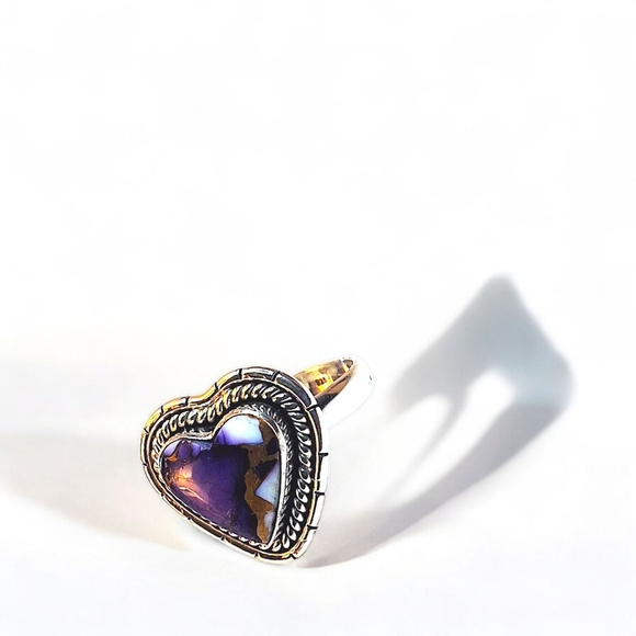 Sterling Silver Heart-Shaped Purple Mojave Turquoise Ring (Size 8) - Picture 10 of 14